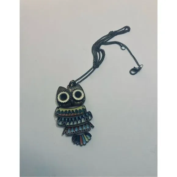 CUTE BRASS VINTAGE OWL NECKLACE - Picture 4 of 5